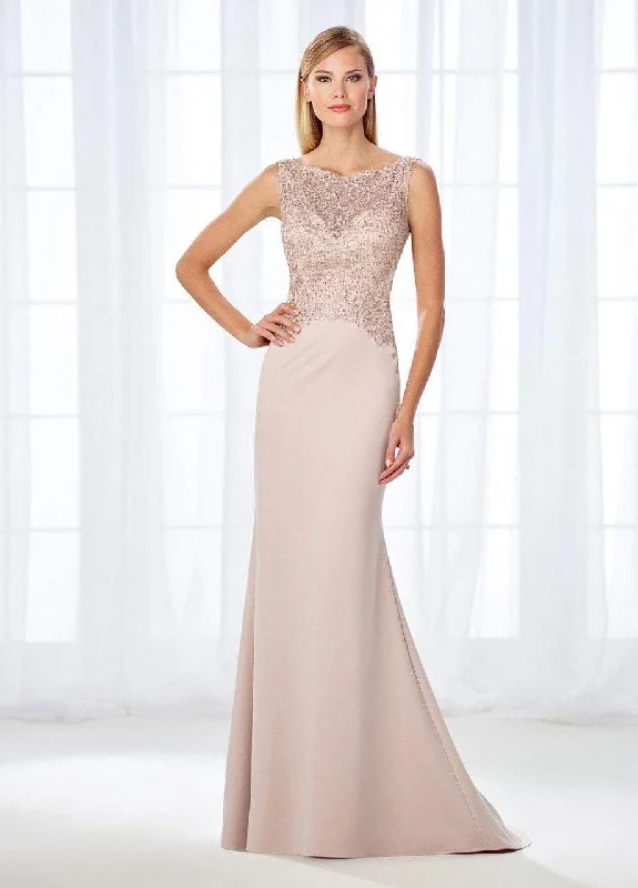 Low Prices Cameron Blake by Mon Cheri - Shimmering Bateau Beaded Lace Jersey Gown 118684 - 1 pc Stone in Size 14 Available