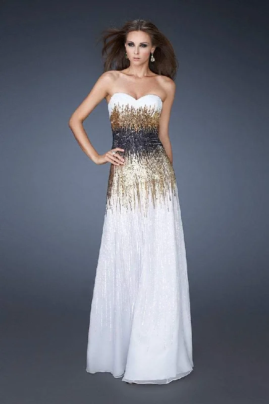 Stock Clearance La Femme Strapless Tri-Color Sparkle Evening Gown 18592
