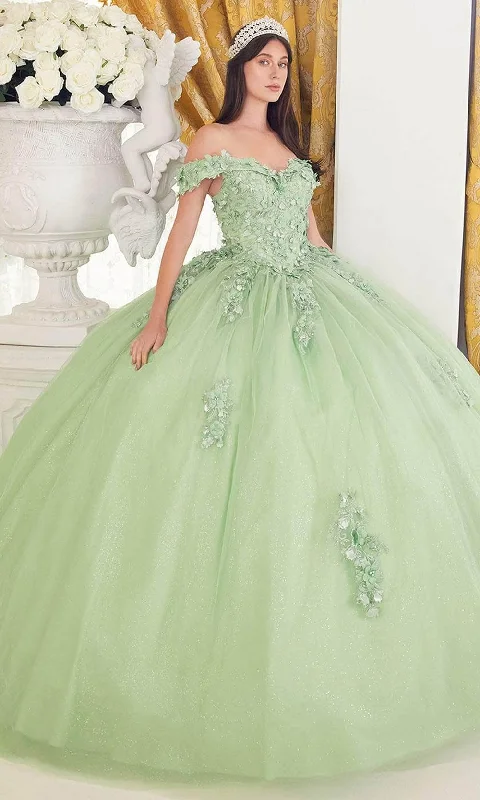Closeout Sale Cinderella Divine 15710 - Off-Shoulder Ballgown with Floral Embellishments