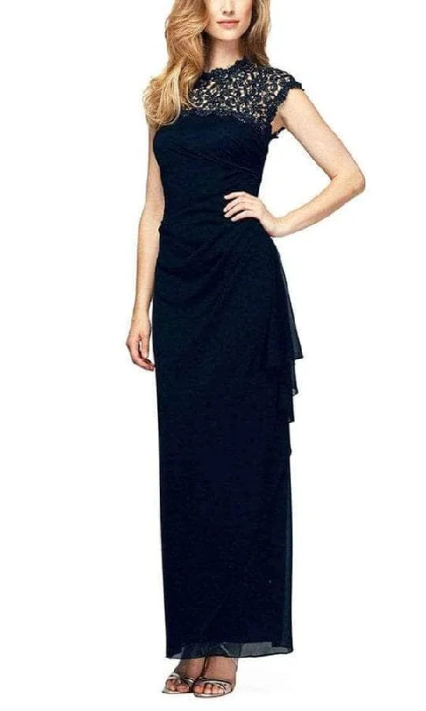 Online Specials Alex Evenings - 112388 Scalloped Jewel Neck Cap Sleeve Long Dress