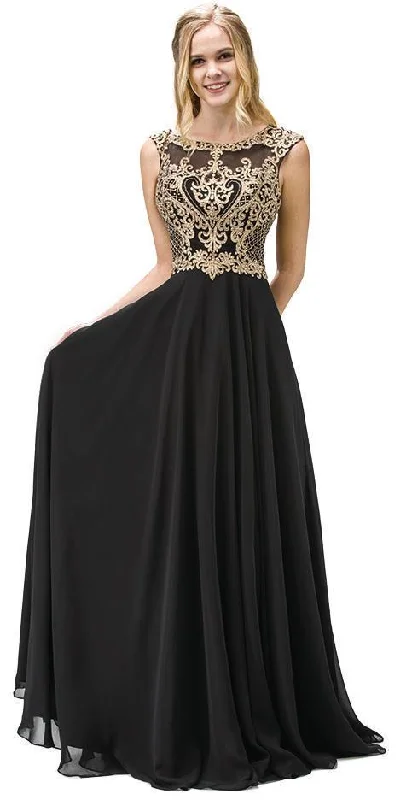Closeout Sale Dancing Queen 9266 Chiffon Prom Dress with Embroidered-Lace Bodice