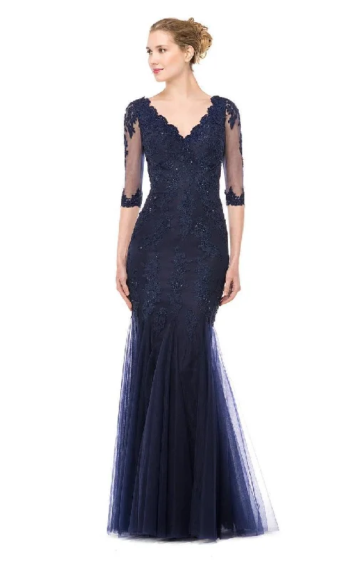 Discount Days Marsoni by Colors M162-1 Quarter Sleeve Lace Beaded Mermaid Gown