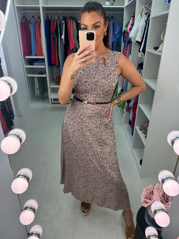 Price Reduction Shenner Beige Pebble Print Cut Out Dress