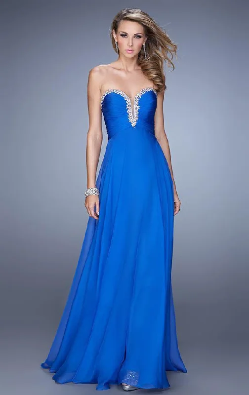 Great Bargains La Femme Plunging Sweetheart Chiffon Dress in Electric Blue 21499