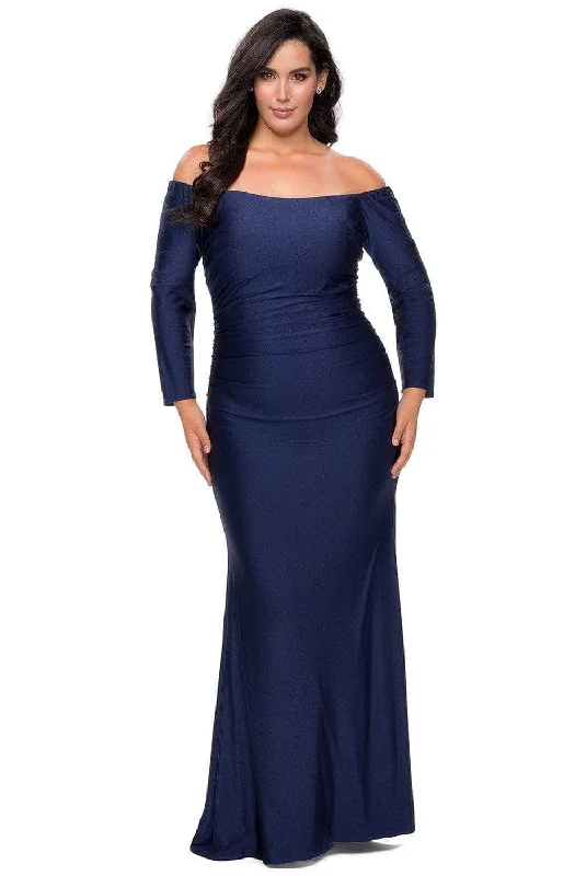 Warehouse Sale La Femme - Long Sleeve Ruched Evening Dress 28881SC