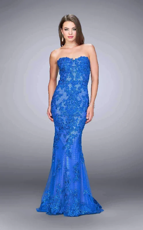 Midnight Madness La Femme Gigi - Strapless Beaded Rose Appliqued Long Mermaid Dress 24106SC - 1 pc White in Size 00 Available Midnight Madness La Femme Gigi - Strapless Beaded Rose Appliqued Long Mermaid Dress 24106SC - 1 pc White in Size 00 Available