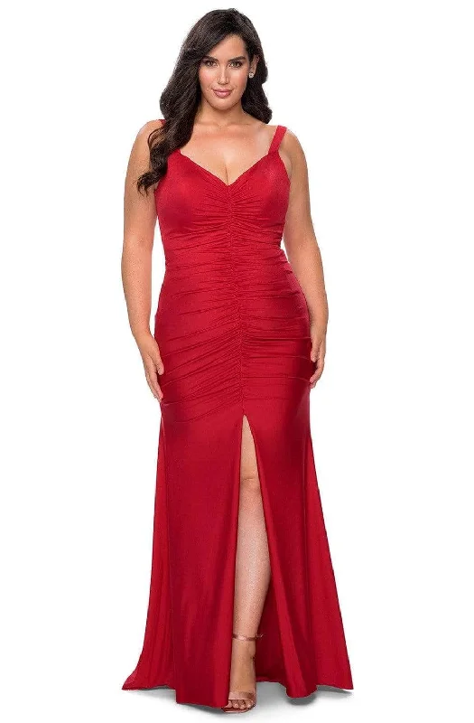 Price Smash La Femme - Ruched Jersey Trumpet Dress with Slit 29027SC