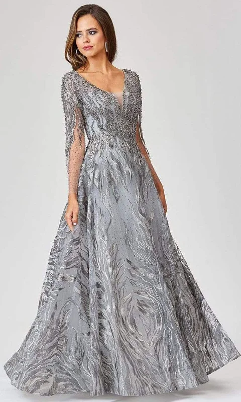 Final Markdown Lara Dresses - 29469 Crystal Ornate Long Sleeve A-Line Gown