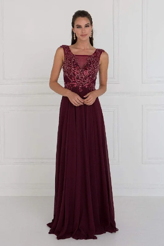 Limited Time Elizabeth K GL1566 Illusion Beaded Chiffon A-line Dress
