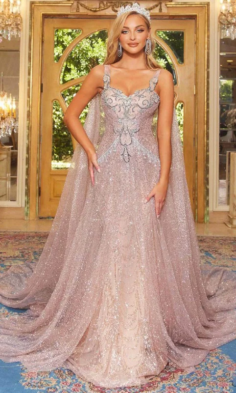 Season Finale Sale Portia and Scarlett PS22968 - Sweetheart Beaded Prom Gown With Cape