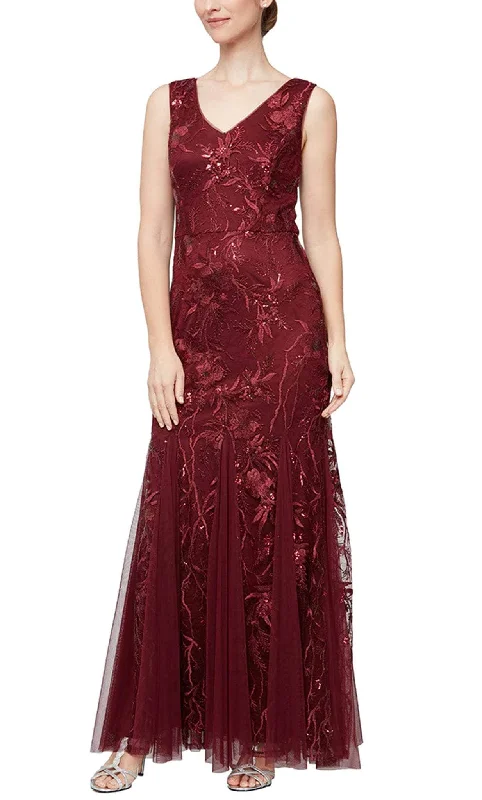 Limited Edition Alex Evenings 81171409 - Floral Embroidered V Neck A-line Gown