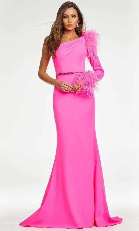 Overstock Sale Ashley Lauren - Asymmetrical Neck Sheath Prom Gown 11131 - 1 pc Hot Pink In Size 4 Available