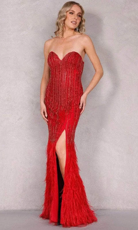 Exclusive Savings Terani Couture 1921GL0616 - Crisscross Back Feather Evening Dress Exclusive Savings Terani Couture 1921GL0616 - Crisscross Back Feather Evening Dress