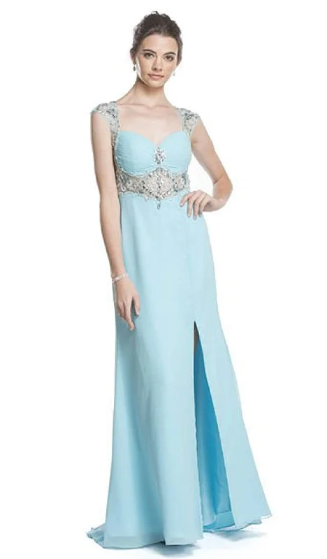 Savings Spectacular Aspeed Design - Sheer Embellished Evening Gown with Slit
