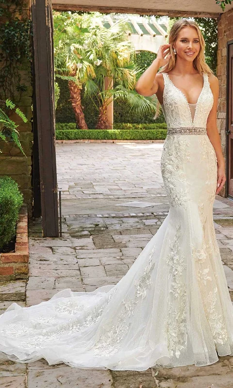 Act Now Rachel Allan - M785 Embroidered Deep V Neck Mermaid Gown With Overlay