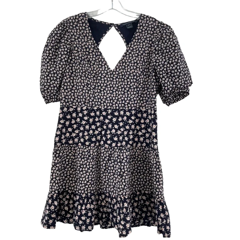 Limited Time French Connection Black Floral Print Prairie Women's Swing Dress Size 12 Cotton