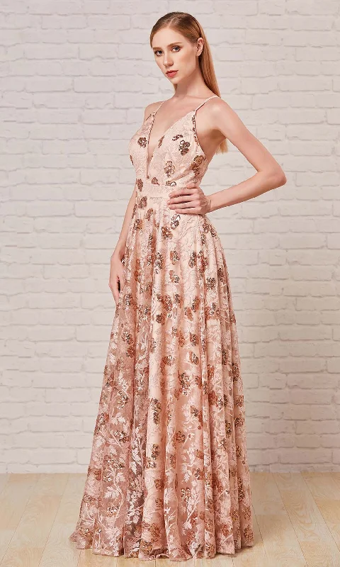 Anniversary Sale J'Adore Dresses - J18013 Plunging V Neck Long A-Line Dress
