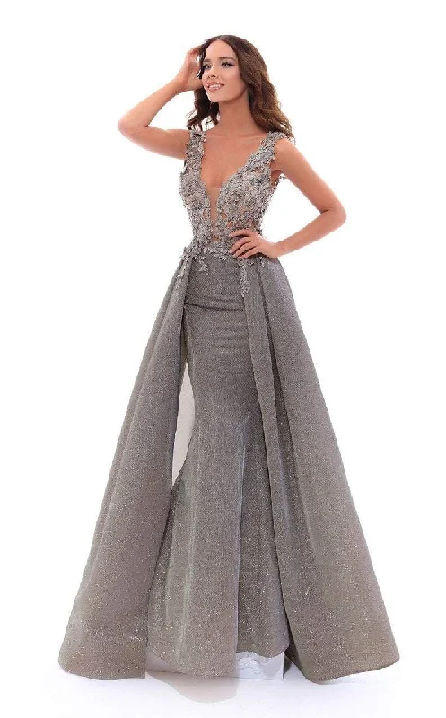 Special Discount Tarik Ediz Plunging Mermaid Gown with A-Line Overskirt 93444