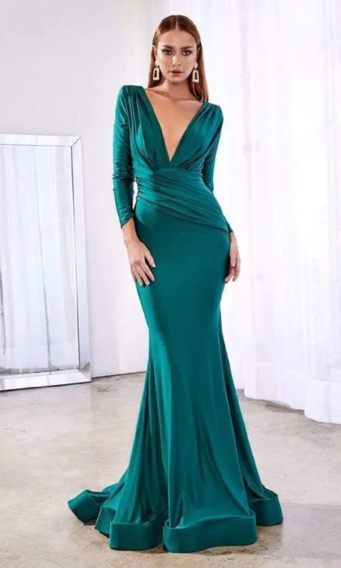 Sale Event Cinderella Divine - Deep V-Neck Ruched Long Gown CD0168