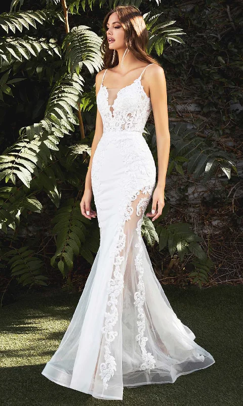 Final Markdown Cinderella Divine Bridals - CD937W Embroidered V Neck Mermaid Gown