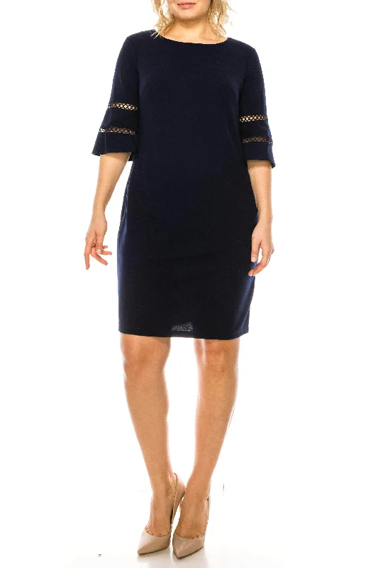 Exclusive Deal ILE Clothing SCS5901RE - Quarter Bell Sleeved Plain Short Dress