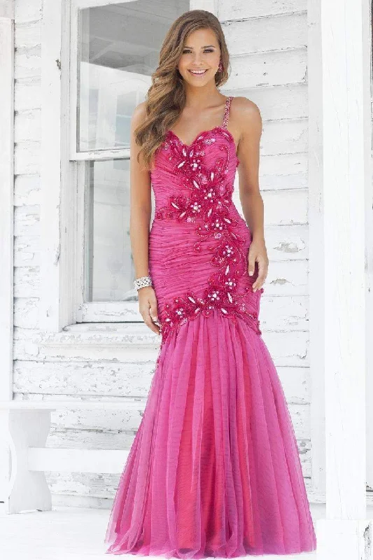 Best Deals Blush by Alexia Designs - 9335 Floral Embellished Pleated Mermaid Gown