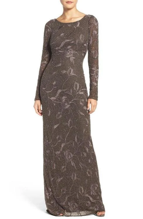 Massive Deals Aidan Mattox MD1E200365 Floral Embroidered Sheath Dress in Expresso