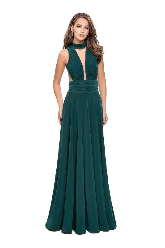 Limited Time Discount La Femme - 25568 Ruched High Neck Open Back Dress
