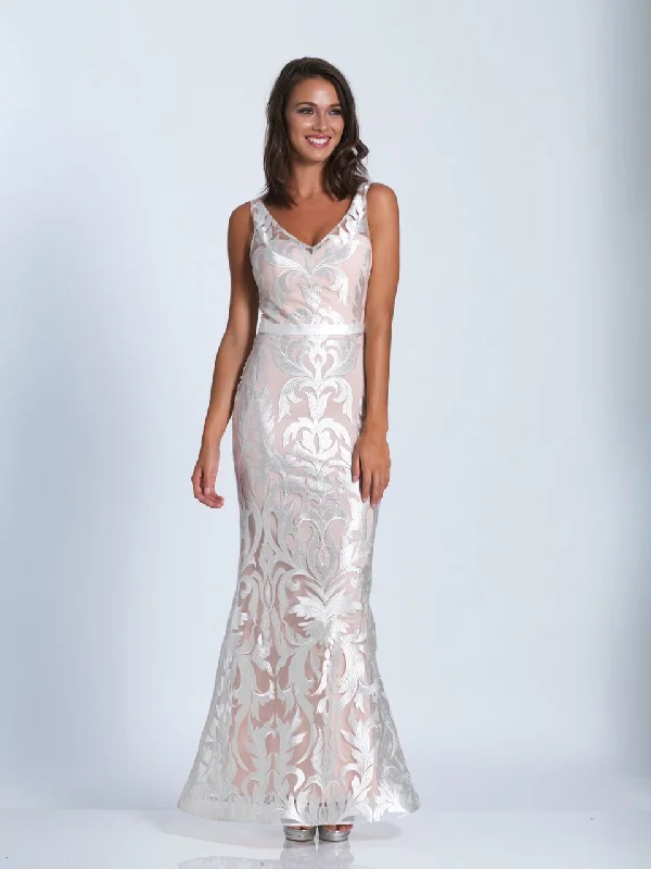 Limited Edition Dave & Johnny Fitted V Neck Sheer Gown 3527