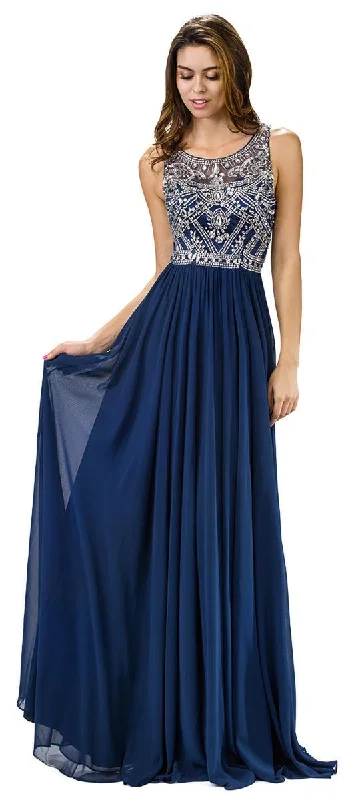 Best Bargains Dancing Queen 9282 Rhinestone Crusted Illusion A-Line Navy Prom Dress Best Bargains Dancing Queen 9282 Rhinestone Crusted Illusion A-Line Navy Prom Dress