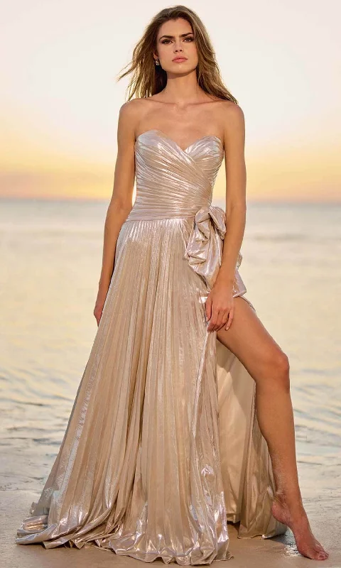 Instant Discount Sherri Hill 56026 - Metallic Pleat Style Gown