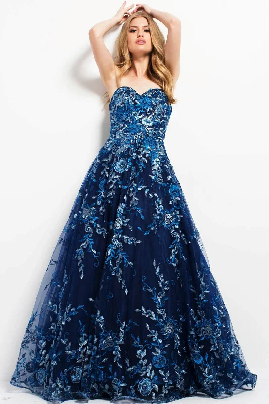 Limited Availability Jovani 49315 Floral Embroidered Strapless Gown - 1 pc Navy/Multi in size 18 Available Limited Availability Jovani 49315 Floral Embroidered Strapless Gown - 1 pc Navy/Multi in size 18 Available