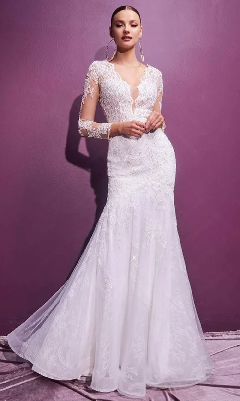 Exclusive Savings Cinderella Divine Bridals - CD951W Embroidered Long Sleeve Long Gown