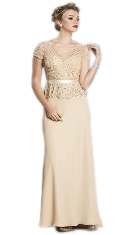 Online Specials Aspeed Design - Beaded Sheer Peplum Evening Dress