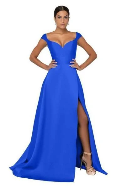 Savings Bonanza Terani Couture - Deep V-Neck Mock Wrap High Slit Gown 1911P8153