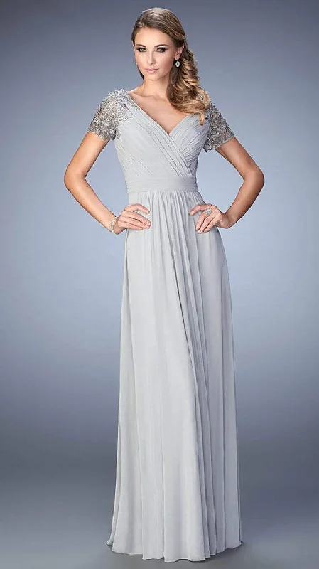 Don't Miss La Femme - Ruched Surplice A-Line Gown 22474SC - 1 Pc Black in Size  12 Available