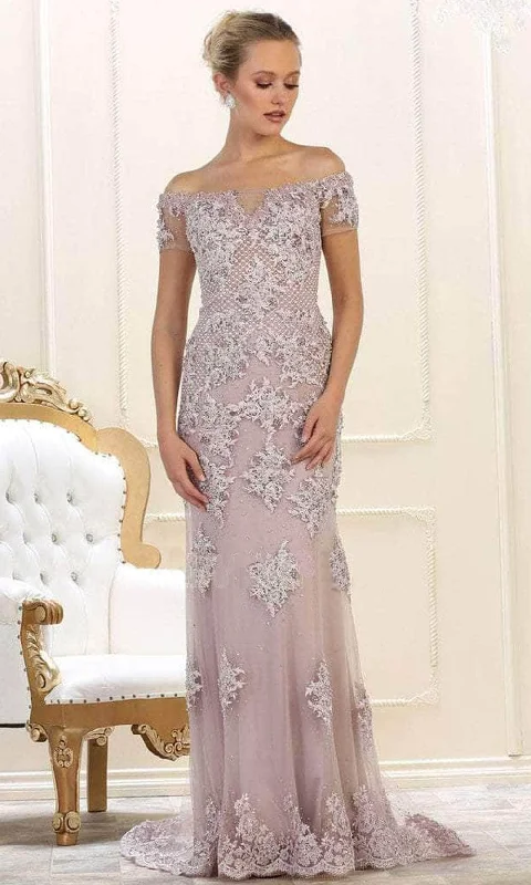 Price Meltdown May Queen RQ7621 - Off Shoulder Short Sleeve Long Dress