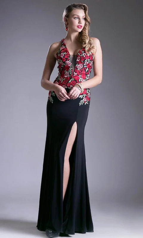 Sneak Peek Sale Cinderella Divine 62236 - Floral V-Neck Evening Dress