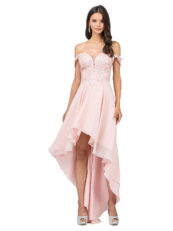 Deep Discounts Dancing Queen 2278 Off Shoulder Beaded High Low Dress - 1 pc Burgundy In Size XL Available