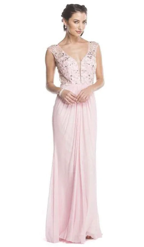 Deal Mania Aspeed Design - Beaded Plunging Sheath Evening Dress