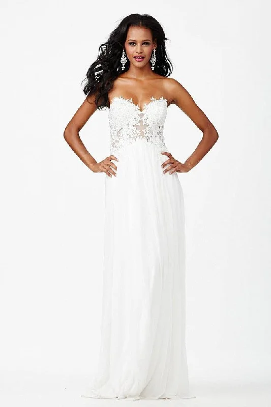 Exclusive Online Offer JVN by Jovani Strapless Lace Illusion A-Line Gown JVN30805A - 1 pc White in Size 2 Available Exclusive Online Offer JVN by Jovani Strapless Lace Illusion A-Line Gown JVN30805A - 1 pc White in Size 2 Available