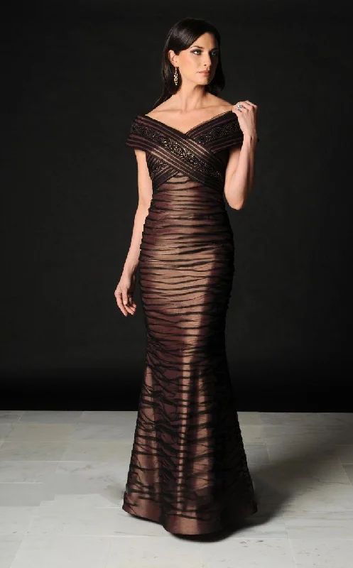 Midnight Madness Alexander by Daymor - 503 Fitted Off Shoulder Sheer Textured Evening Gown Midnight Madness Alexander by Daymor - 503 Fitted Off Shoulder Sheer Textured Evening Gown