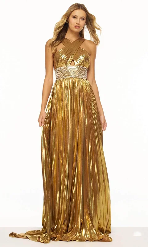 Inventory Reduction Sherri Hill 56195 - Cross Strap Metallic Gown