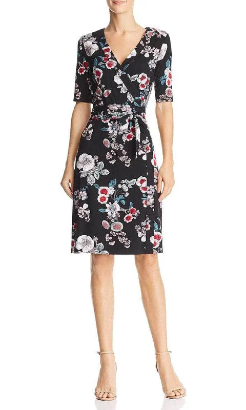 Online Exclusive Adrianna Papell AP1D103459 - Floral Short Sleeved Faux Wrap Dress