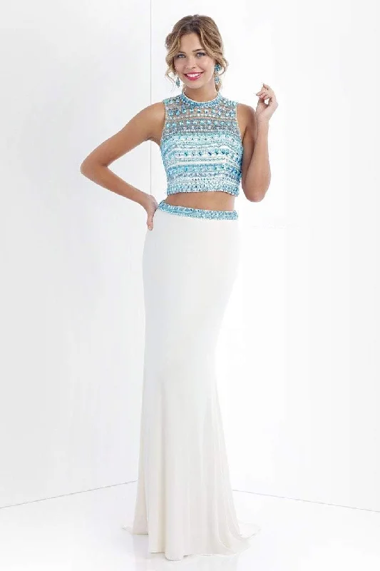 Buy Now Blush - 11055 Crystal Encrusted Cropped Top Sheath Dress