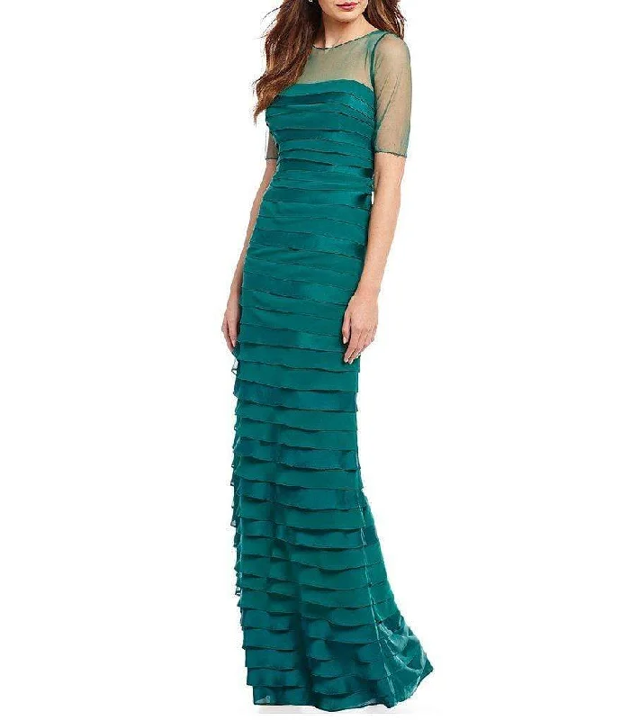 Deal of the Week Adrianna Papell Sheered Bateau Neck Short sleeves Tiered Dress AP1E201931 - 1 pc Evergreen In Size 4 Available Deal of the Week Adrianna Papell Sheered Bateau Neck Short sleeves Tiered Dress AP1E201931 - 1 pc Evergreen In Size 4 Available