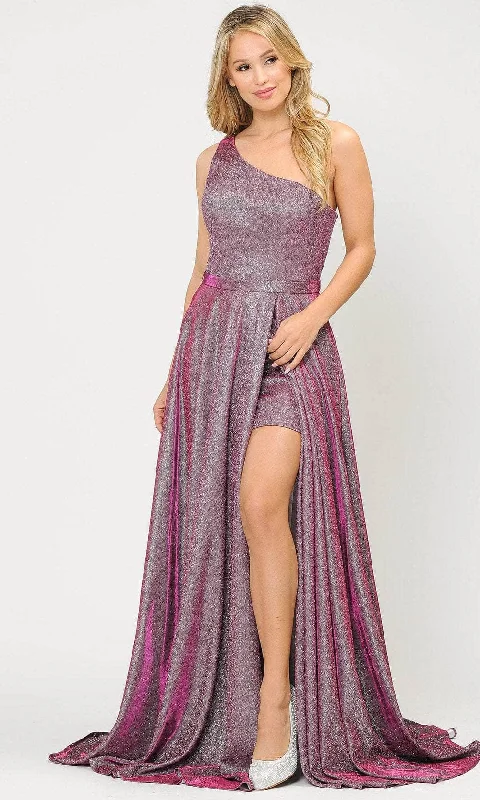 Don’t Miss Out Poly USA 8430 - Asymmetrical One-Shoulder Neckline Glittered Gown
