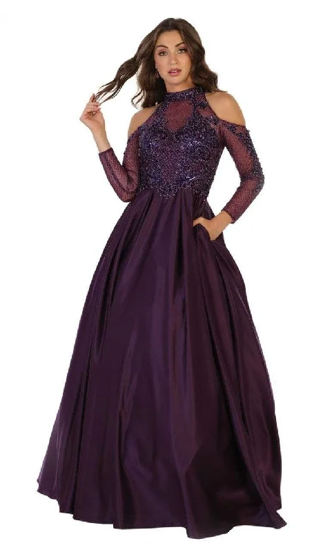 Discount Days May Queen Long Sleeve Illusion Lattice Taffeta Ballgown