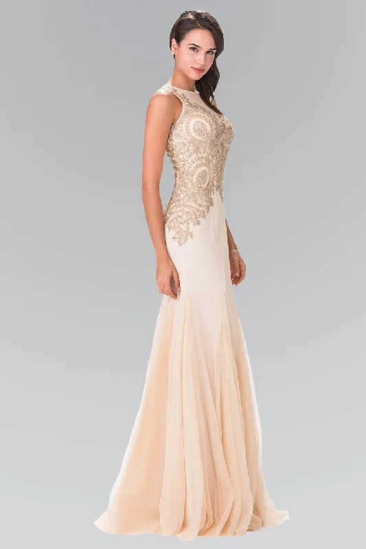 Price Cut Elizabeth K GL2283 Gold Embroidered Tulle Trumpet Gown - 1 pc Champagne In Size S Available Price Cut Elizabeth K GL2283 Gold Embroidered Tulle Trumpet Gown - 1 pc Champagne In Size S Available