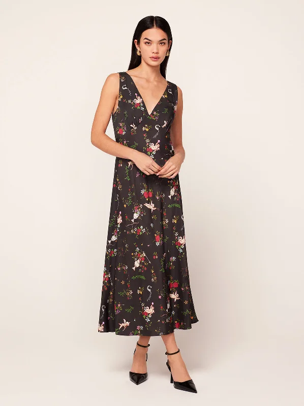 Super Bargain Claire Black Cherub Print Slip Dress